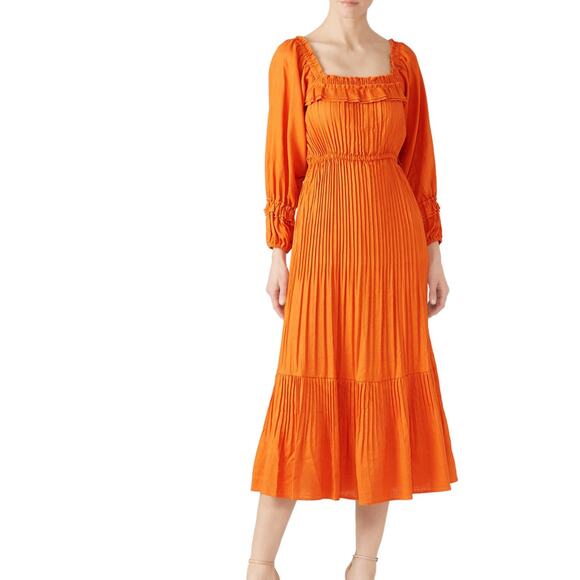 $678 NICHOLAS Size 0 Pleated Prairie Dress Orange - Picture 1 of 10